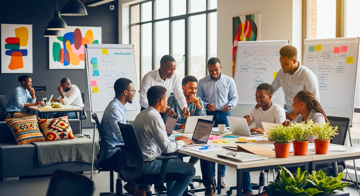 African founders collaborating in a modern AfroFounder workspace